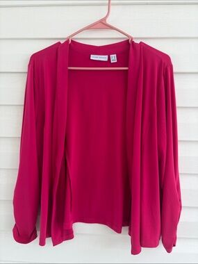 Susan Graver Fuchsia Open-Front 3/4 Sleeve Cardigan Pink Burst Career Layer Knit